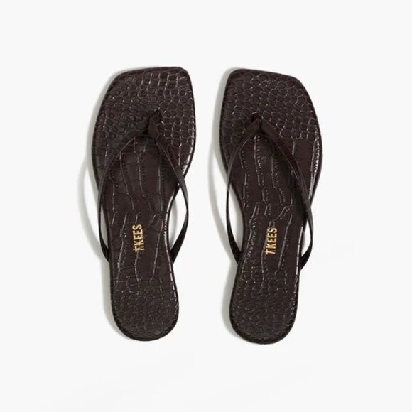TKEES Square Toe Lily Croc Thong Sandal Flip Flop Brown Carob US 10 EU 41 Unworn - Picture 2 of 8